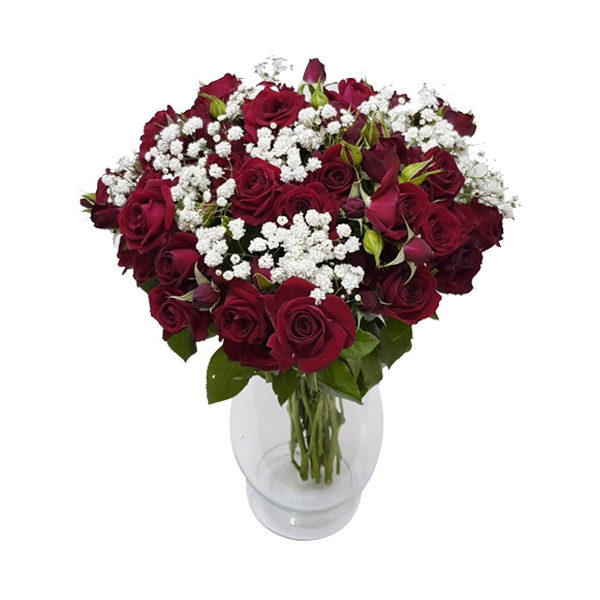 Mix de Mini Rosas Vermelhas e Egypsofila