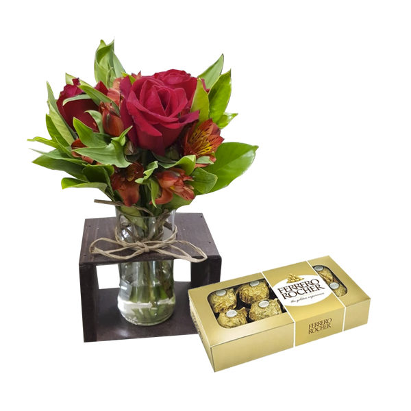Arranjo de rosas + Chocolate