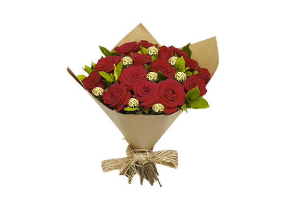 Buquê de Rosas com 15 rosas + Ferrero Rocher